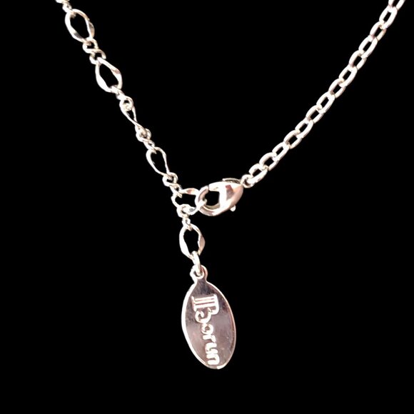 Borun Silver Circle Pendant Necklace with Blue Teardrop Crystal Charm - Picture 4 of 4